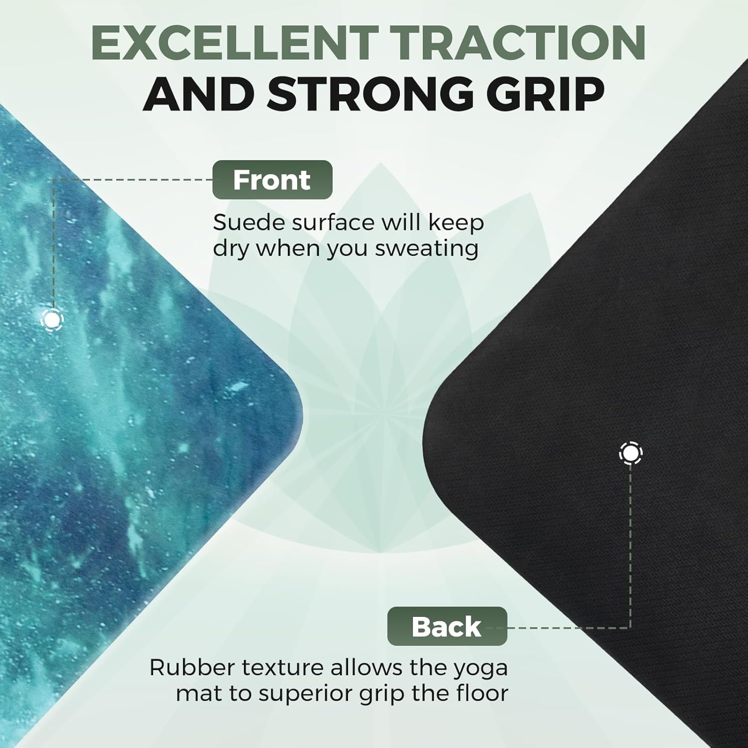 U&M 72'' x 27'' Travel Yoga Mat 1.5mm Thick - Non-Slip Natural Rubber Base & Suede Mat,Natural Rubber Yoga Mat Can be used as a cover layer for studio mats,For All Types of Yoga - Image 8