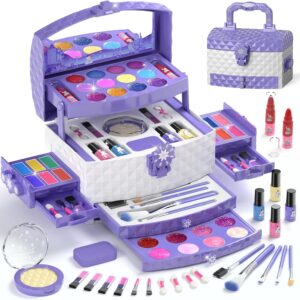 PERRYHOME Kids Makeup Set for Girl 56 Pcs Washable Real Cosmetic, Non-Toxic Frozen Toys Toddler Makeup Kit, Princess Dress up Christmas & Birthday Girl Gift for 3 4 5 6 7 8 9 10 11 12 Year Old Girls