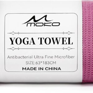 MoKo Hot Yoga Towel, Non-Slip Yoga Mat Towel with Grip Dots, 74.4″×27.3″ Yoga Mat Cover for Pilates, Fitness, Meditation