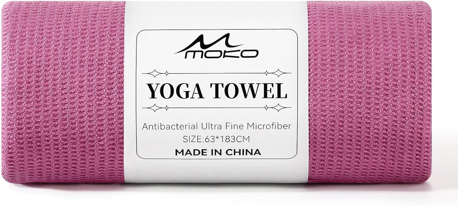 MoKo Hot Yoga Towel, Non-Slip Yoga Mat Towel with Grip Dots, 74.4"×27.3" Yoga Mat Cover for Pilates, Fitness, Meditation
