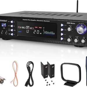Pyle Wireless Bluetooth Home Stereo Amplifier- Hybrid Multi-Channel, 3000W Power Amplifier, Home Audio Receiver System w/ AM/FM Radio,MP3,USB, AUX, RCA, Karaoke Mic in, Rack Mount, Remote- P3301BAT.5