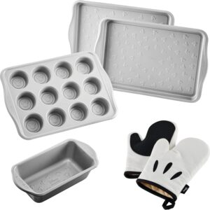 Farberware Disney Bake with Mickey Mouse Nonstick Bakeware Set/Baking Pans with Disney Home Oven Mitts, Cookie Pans, Muffin/Cupcake and Loaf Pan, 6 Piece – Black