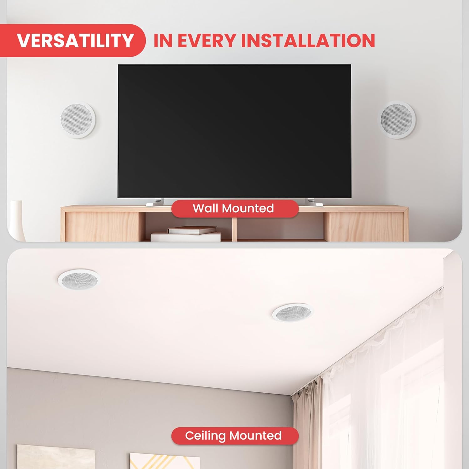 Pyle Home 2-Way In-Wall In-Ceiling Speaker System - Dual 8 Inch 300W Pair of Ceiling Wall Flush Mount Speakers w/ 1" Silk Dome Tweeter, Adjustable Treble Control - For Home Theater Entertainment PIC8E - Image 2