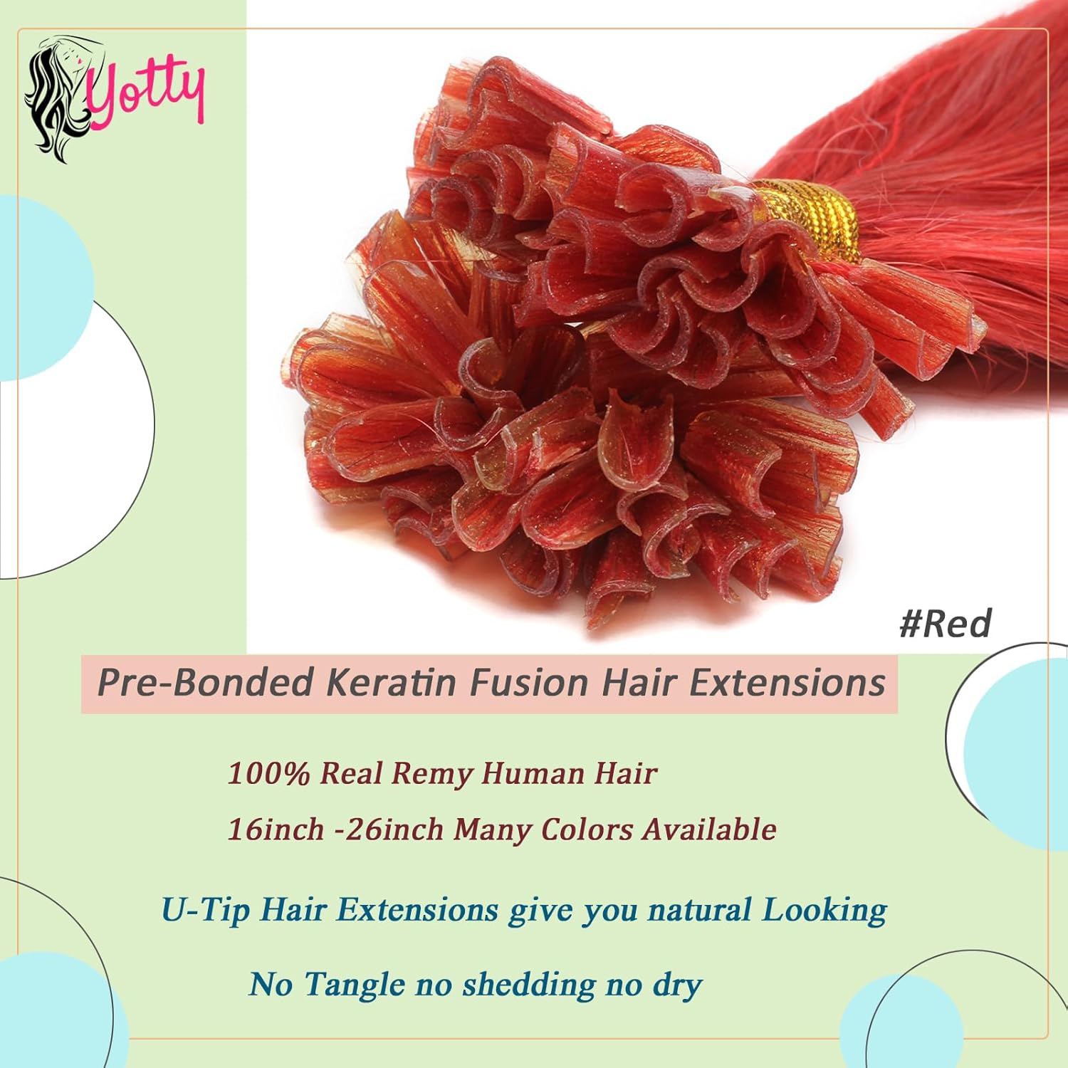 Keratin U Tip Hair Extensions Real Human Hair Red Colors Pre-Bonded Hot Fusion Nail Tip Remy Hair Bright Red for Women Girls 20inch 100strands - Image 4