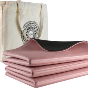 iodoo Foldable Yoga Mat 72″ L x 32″ W x 0.32 Inch Extra Thicked and Wided with Canvas Bag, Folding Yoga Mat for Travel with Canvas Carrying Bag, Non-Slip TPE Exercise Pilates Mat
