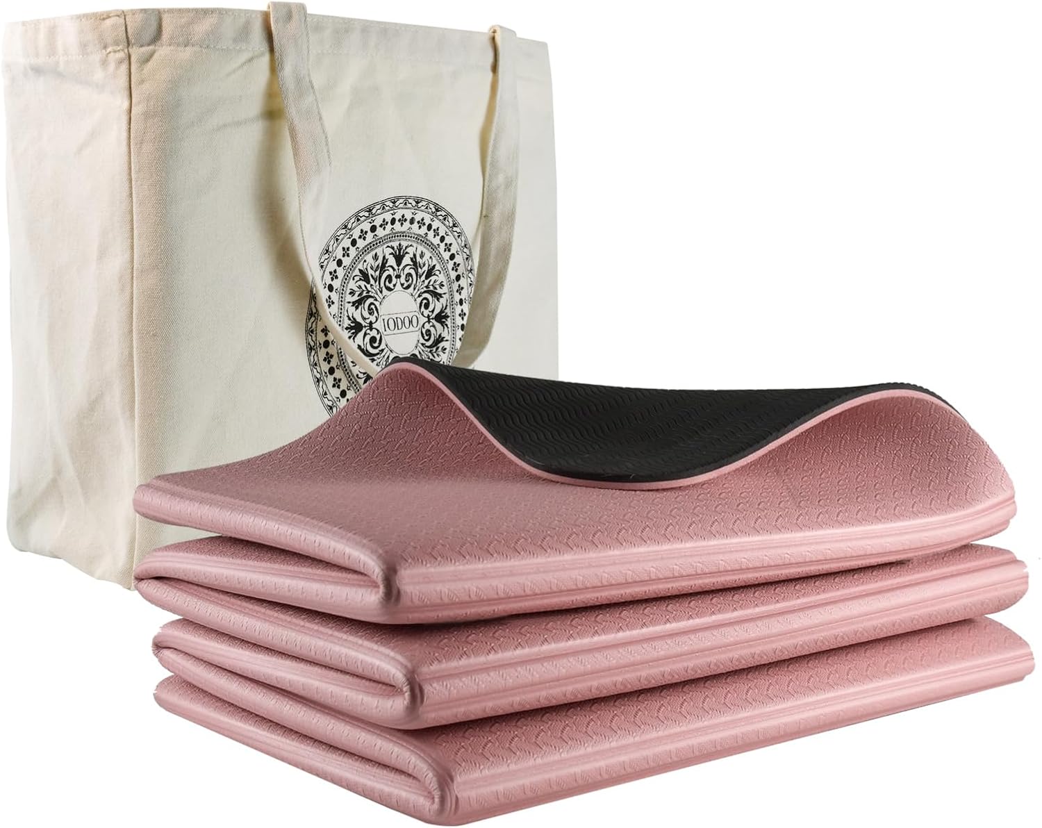 iodoo Foldable Yoga Mat 72" L x 32" W x 0.32 Inch Extra Thicked and Wided with Canvas Bag, Folding Yoga Mat for Travel with Canvas Carrying Bag, Non-Slip TPE Exercise Pilates Mat