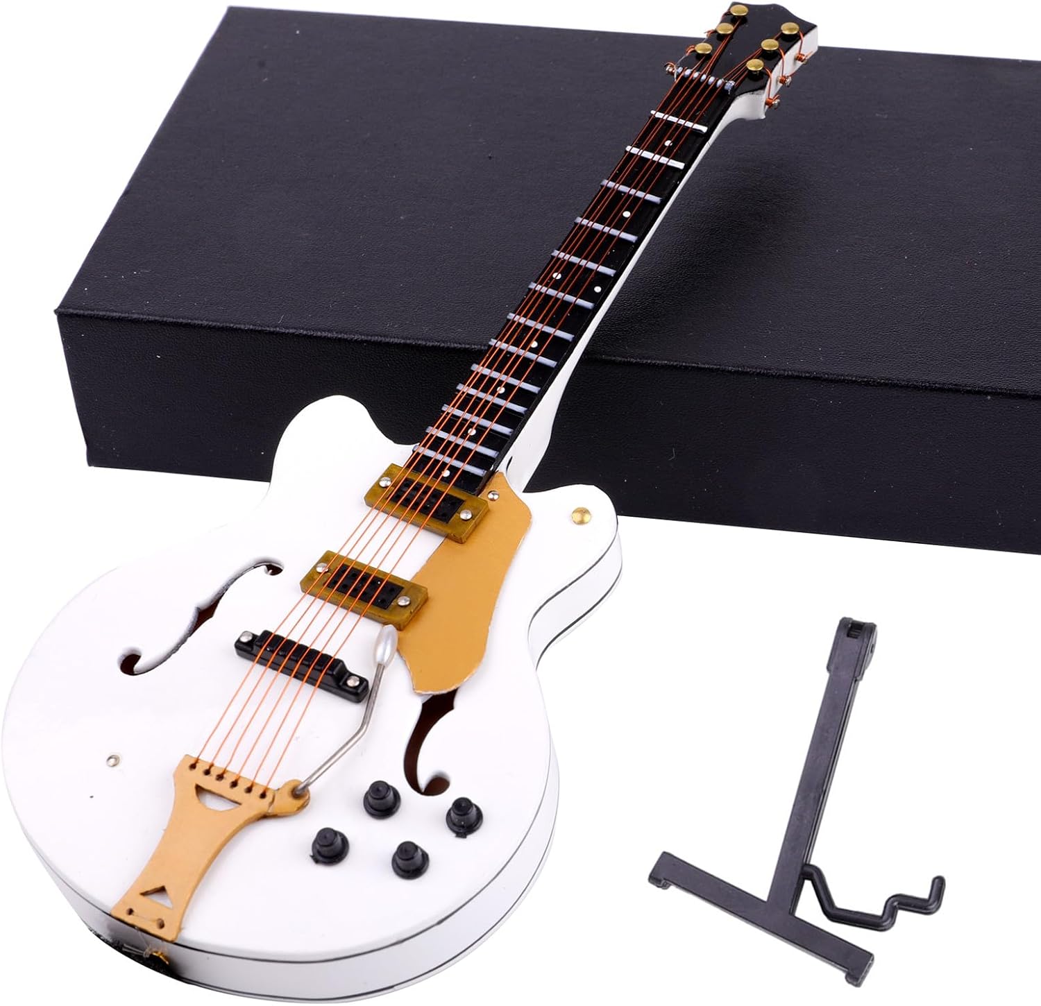 Wooden Miniature Electric Guitar with Stand and Case Mini Musical Instrument Electric Guitar Replica Collectible Figurines Model Home Decoration Display Ornament (7.09"x2.83"x0.47") - Image 4