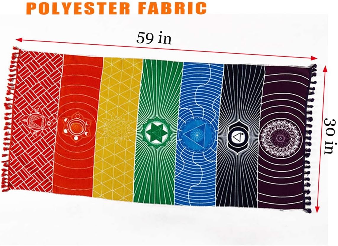 Mexican Yoga Mat Beach Picnic Blanket Chakra Meditation Mat Yoga Rug Sunscreen Shawl Chakra Wall Tapestry Decor Boho Pilates 59 in (Polyester Fibre) - Image 3