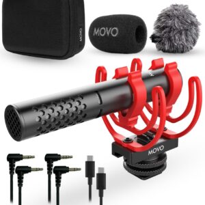 Movo X1-Mini Video Shotgun Mic for Camera – Supercardioid 3.5mm/USB-C Analog/Digital Camera Microphone for DSLR, iPhone and Android Smartphones, Computers – Compatible with Canon EOS, Nikon, Sony