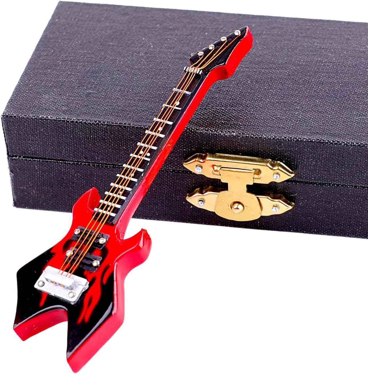 Wooden Miniature Electric Bass Guitar with Stand and Case Mini Musical Instrument Electric Bass Guitar Replica Collectible Figurines Model Home Decoration and Ornament (3.94"x1.18"x0.24") - Image 5