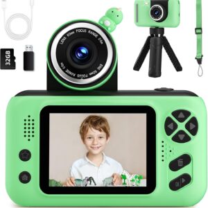 Kids Camera, Birthday Gifts for Boys and Girls Age 3-8,Video Recorder for Kids 8-12,Childrens Digital Camcorder for vlogging Portable Kids Selfie Camera with 32GB SD Card Green