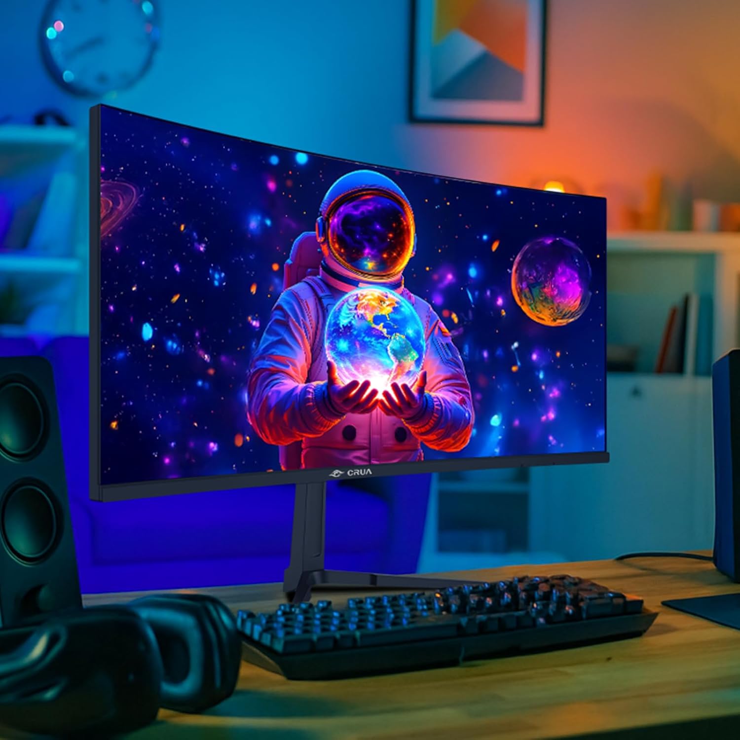 CRUA 34" Curved Gaming Monitor, IPS WQHD(3440x1440P) 120Hz 1900R 21:9 UltraWide PC Display, 130% sRGB, AMD FreeSync, Blue Light Filter, HDMI/DP Ports, Wall Mountable Installs– Black - Image 7