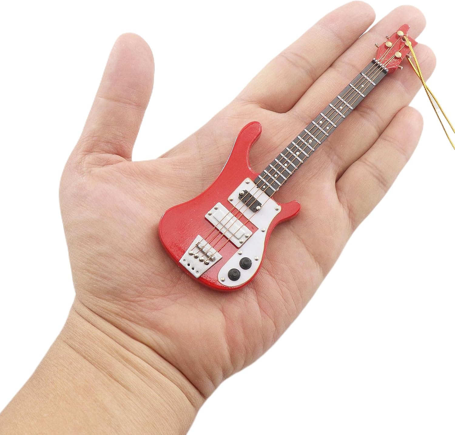 5.51" Wooden String Miniature Electric Bass Guitar Hanging Ornament Mini Musical Instrument Replica Music Birthday Gifts Holiday Tree Home Decoration Display Ornament Model (5.51) - Image 3