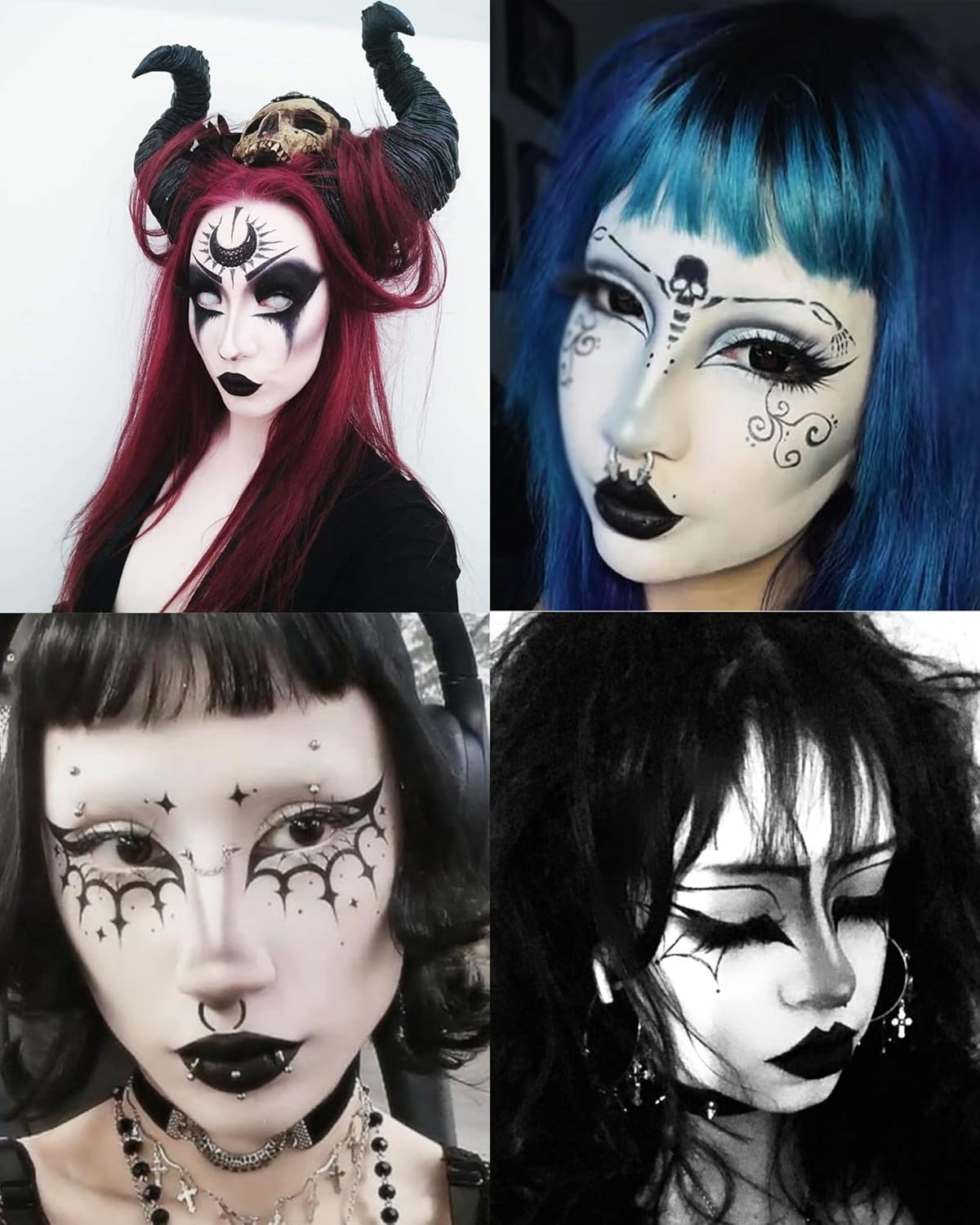 Black White Makeup Palette - Goth Makeup Pressed Powder Eyeshadow Compact, Matte Smokey Face Paint for Women Girl, Halloween Skeleton Cosplay & Gothic Costume | High Pigment,Waterproof,Intense - Image 6