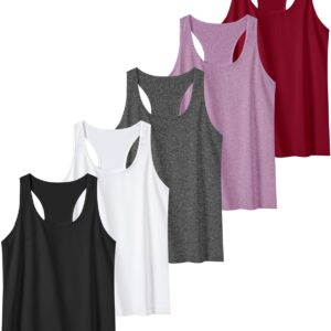 6 or 5 Pack Workout Tank Tops for Women, Athletic Racerback Sports Tank Tops, Compression Sleeveless Dry Fit Shirts