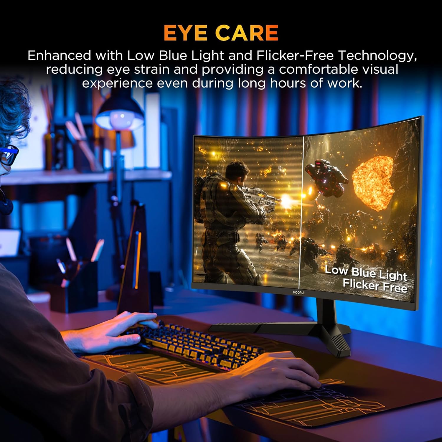 KOORUI 25 Inch Curved Gaming Monitor 240Hz FHD 1080P Computer Monitor, 1500R 1ms MPRT Display, Adaptive Sync, 90% DCI-P3,HDR, Eye Care, Tilt Adjustable, VESA 75x75mm, Black,G2511XC - Image 8