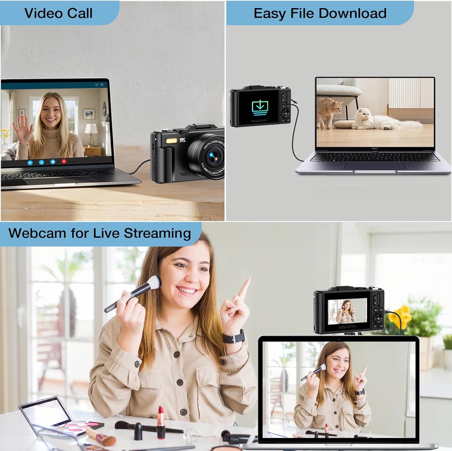 5K Digital Camera for Photography, 75MP WiFi Vlogging Camera for YouTube with 3" 180° Flip Screen, UHD Autofocus Video Camara with 18X Zoom, Compact Vlog Travel Camera with 64GB SD Card, 2 Batteries - Image 7