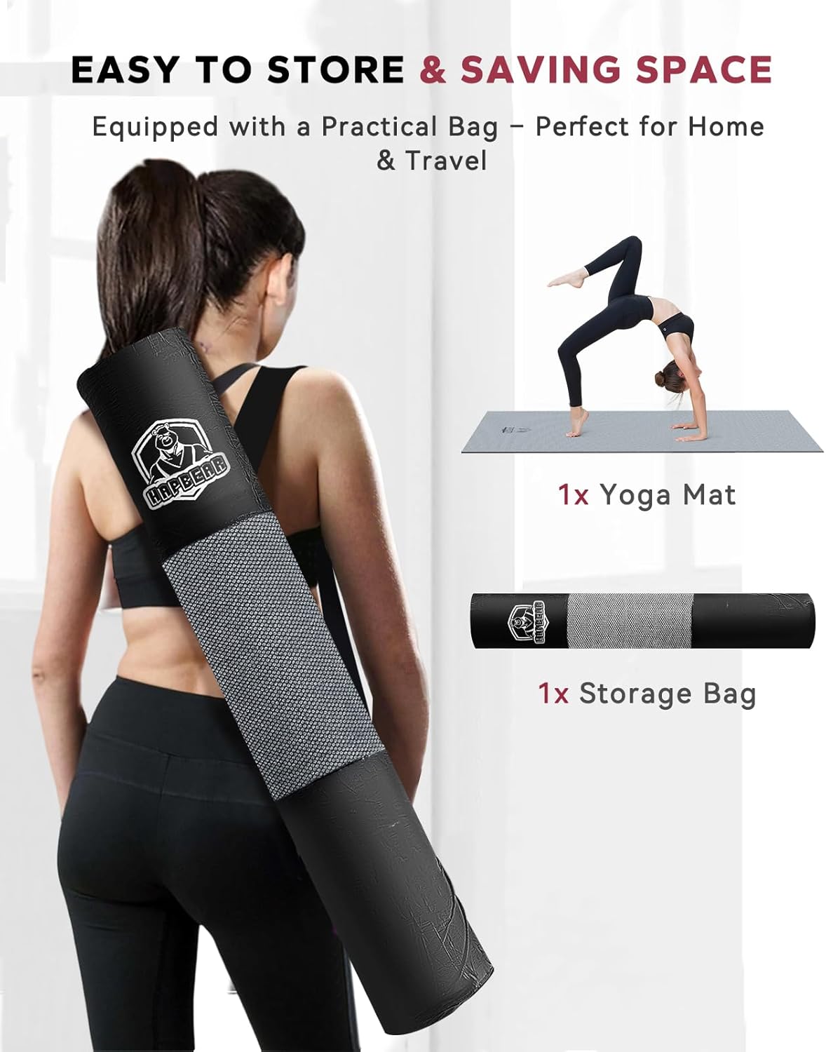 HAPBEAR Large Yoga Mat - 72"x36"x6mm (1/4 inch), Extra Wide Non-Slip Exercise Mat for Home Workout, Yoga, Pilates & Stretching, Durable & Eco-Friendly, Includes Bonus Resistance Bands & Carry Bag - Image 7