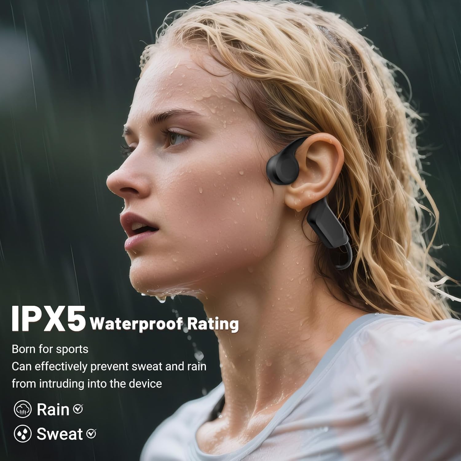 2025 New Bluetooth 6.0 Bone Conduction Headphones, Open-Ear Design, Sweatproof & Waterproof, HD Stereo Sound, 10Hrs Playtime, Lightweight for Running,Office,Daily Life(Black) - Image 3