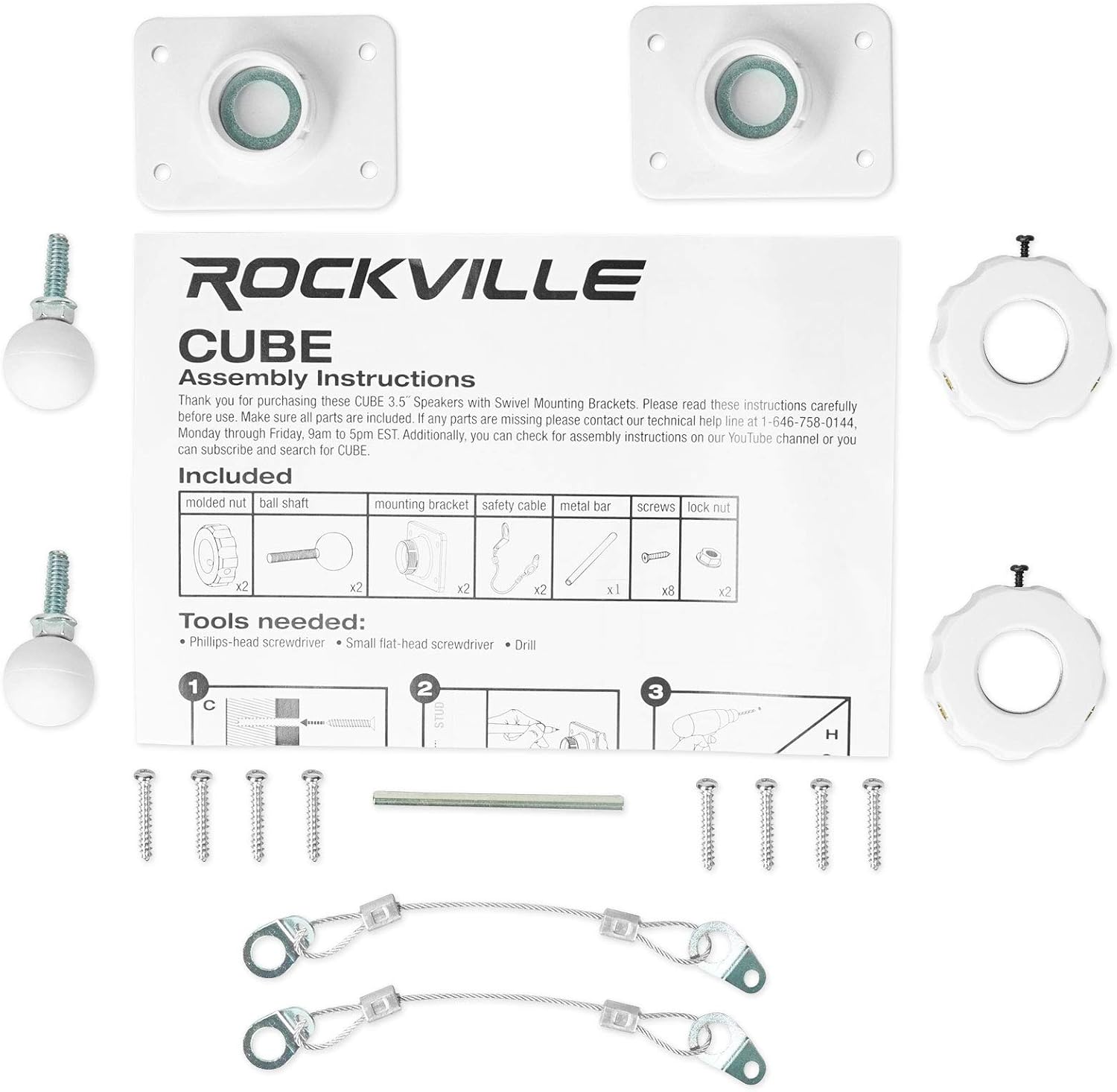 Rockville Pair Cube White 3.5" 30W RMS Home Theater Wall Speakers, 8 Ohm, 360-Degree Swivel Brackets, 2-Way Audio, Compact Design, for Home Theater and Surround Sound - Image 8