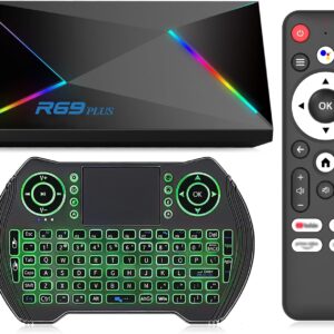 Android 14 TV Box 2025 4GB RAM 32GB ROM TV Box Android 4K 8K WIFI6 1000M Ethernet R69 Plus Smart Box for tv BT5.0 USB 3.0 HDR10+ 2.4G 5.8G Dual WiFi H728 Octa-core with Mini Wireless Keyboard