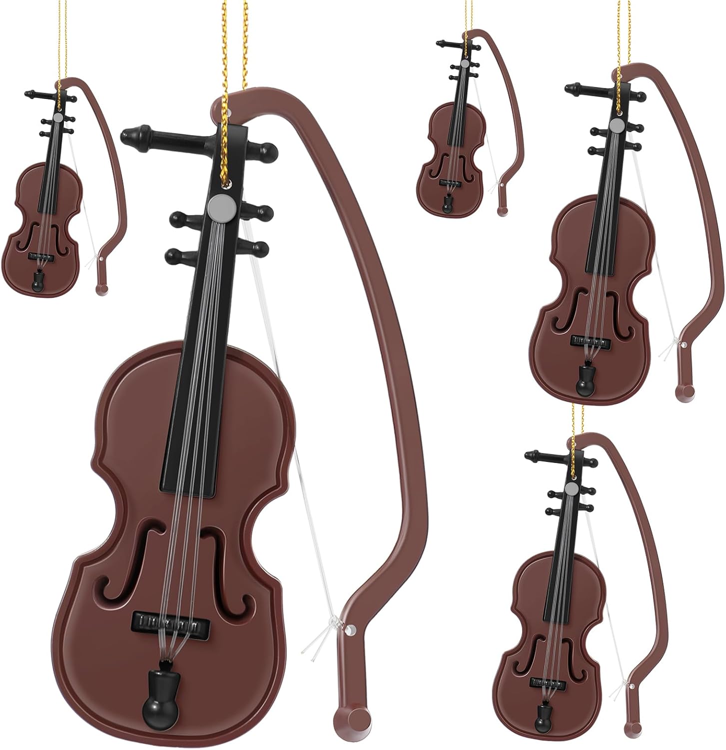 Poen 6 Pcs Mini Violin Ornaments for Christmas Tree Small Violin Christmas Hanging Ornament Tiny Musical Instrument Decorations Music Lovers Gifts for Holiday Teacher Coworkers Party Xmas Home Decor