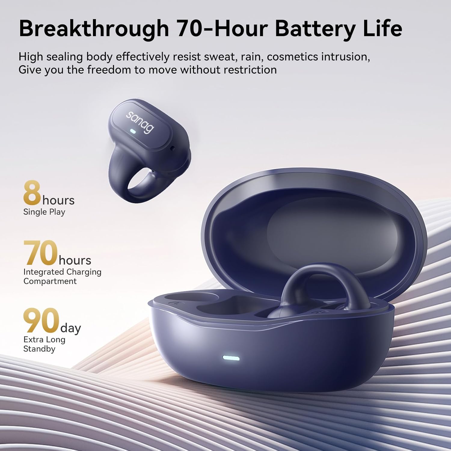 Sanag Z50S 2025 Upgrade Open Ear Free Clip-On Headphones, HiFi Sound Quality True Wireless Bluetooth Earphones, IPX4 Waterproof Sports Earbuds, 56H Playtime OWS Sport Running, App Custom Settings - Image 4