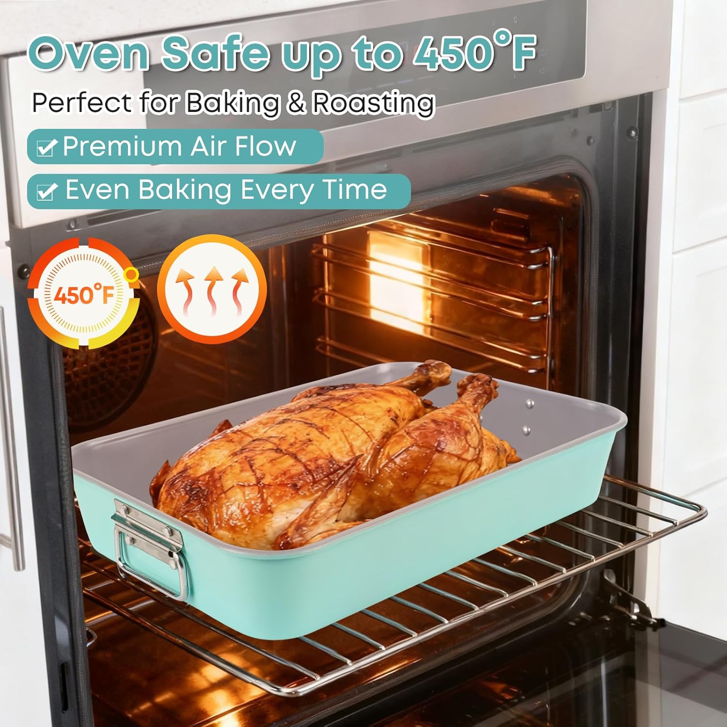 21-pieces Stackable Nonstick Bakeware Set, PTFE/PFOA/PFOS Free Baking Pans Set with Silicone Cup, Oven Mitt, Complete Kitchen Baking Kit for Cake & Loaf, Cookies, Cupcakes - Image 7