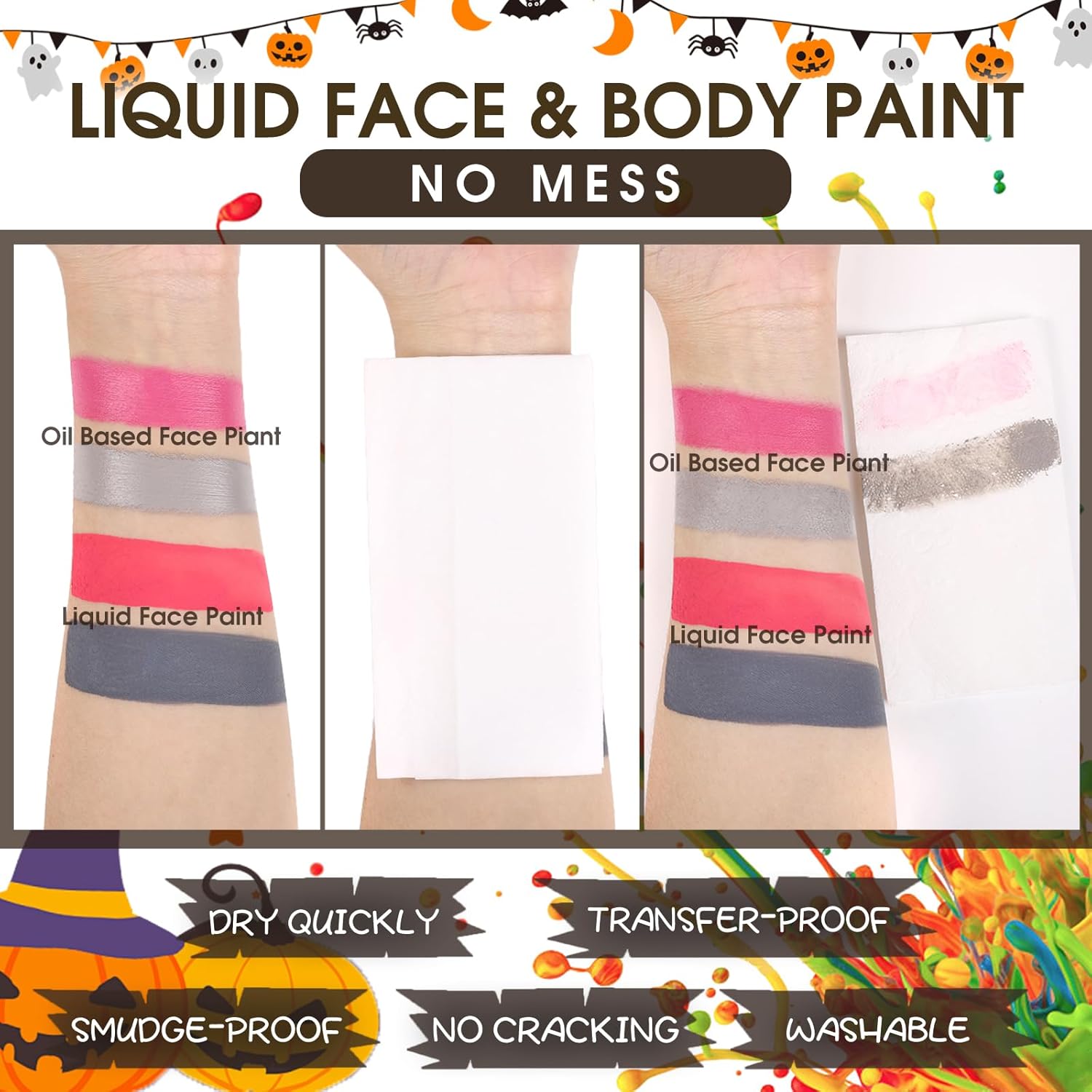 BOBISUKA White Face Body Paint Liquid Texture Washable Non Toxic Facepaint Fast Drying Foundation Makeup for Halloween Clown Skeleton Skull Cosplay SFX Costume Party Large Capacity(130ml) - Image 5