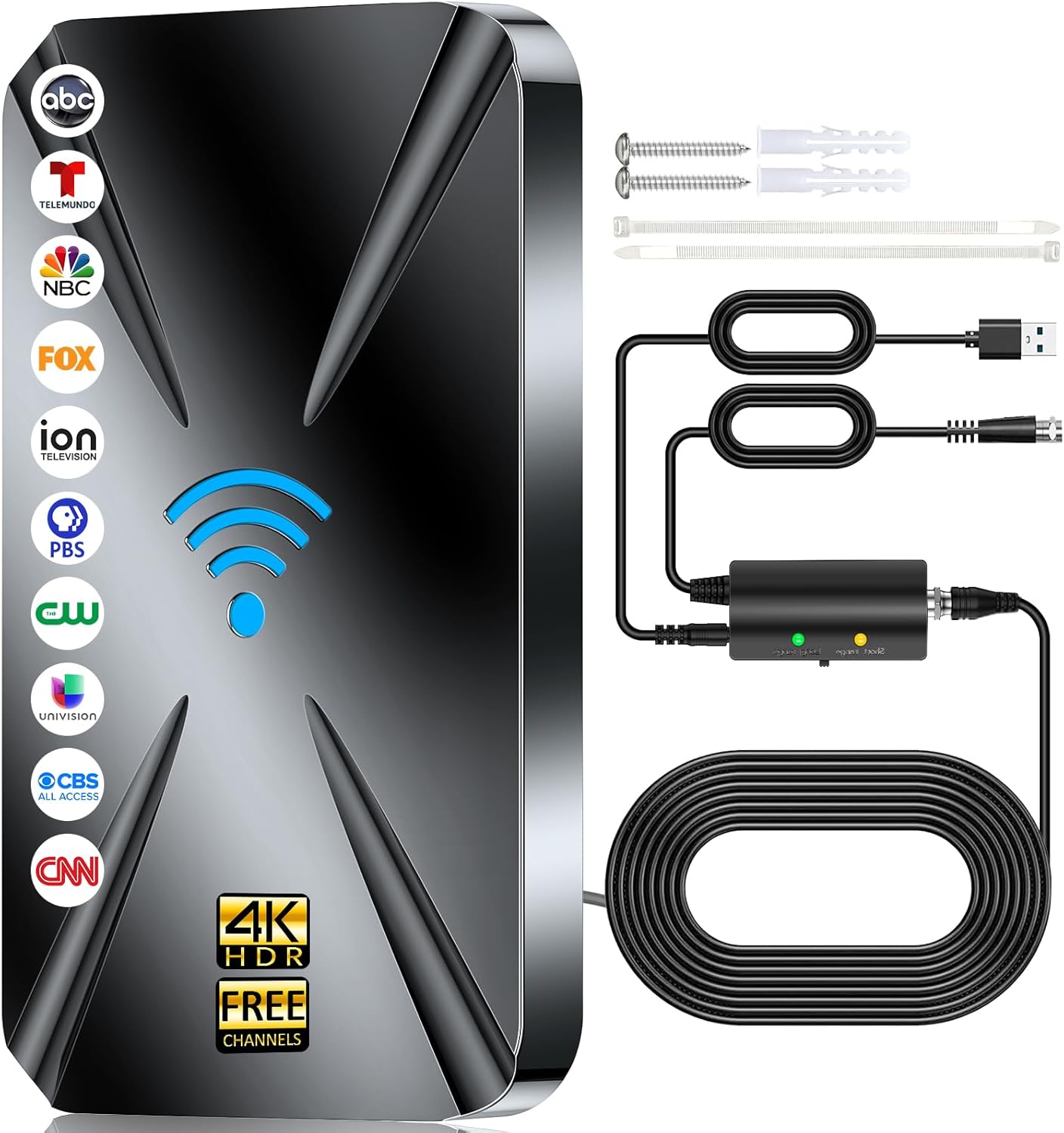 2025 Upgraded TV Antenna Indoor, 2800+ Miles Range Digital Antenna for Smart TV Indoor, HDTV Antenna for Local Channels with Amplifier, Outdoor Antenna Support 8K 4K 1080p All TVs -38FT Coax Cable