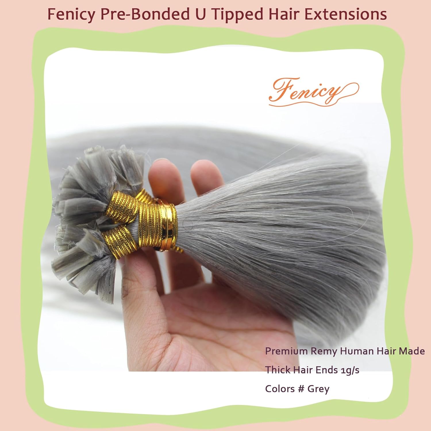 Keratin U Tip Hair Extensions Silver Gray Pre-bonded Keratin Glue Nail-Tip Real Human Hair Light Grey Colored Hair 16inch 50g 1g/s - Image 2