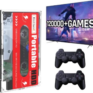 Kinhank 2T HDD Portable External Game Hard Drive Built-in 120,000+ Games, Batocera 33 System Compatible with 70+ Classic Emulators, Support for Windows/Laptop/PC/Mac, 2 Wireless Controllers