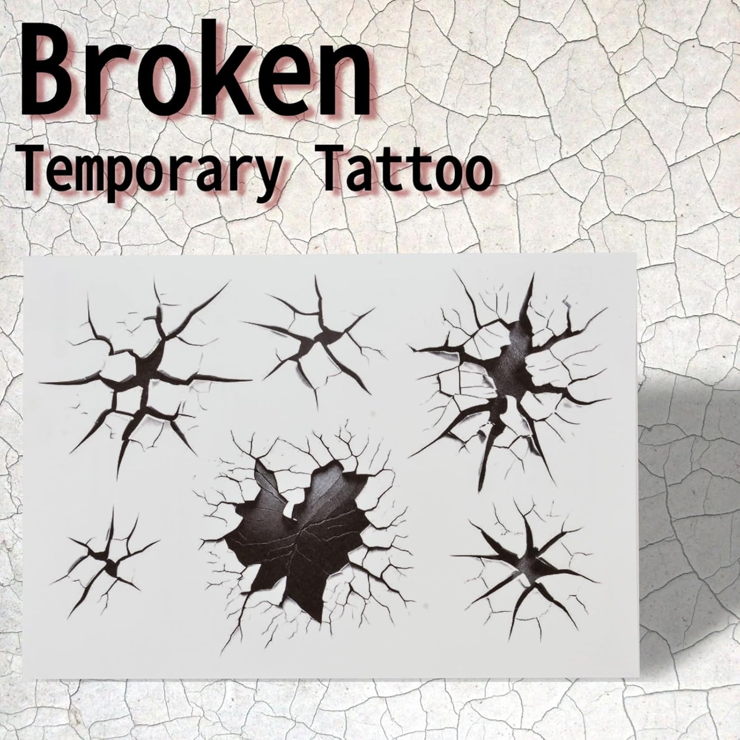 Halloween Creepy Cracks Face Tattoo Set, Temporary Makeup Stickers with Eyelashes, Black Broken Glass Pattern, Costume Accessories - Image 3