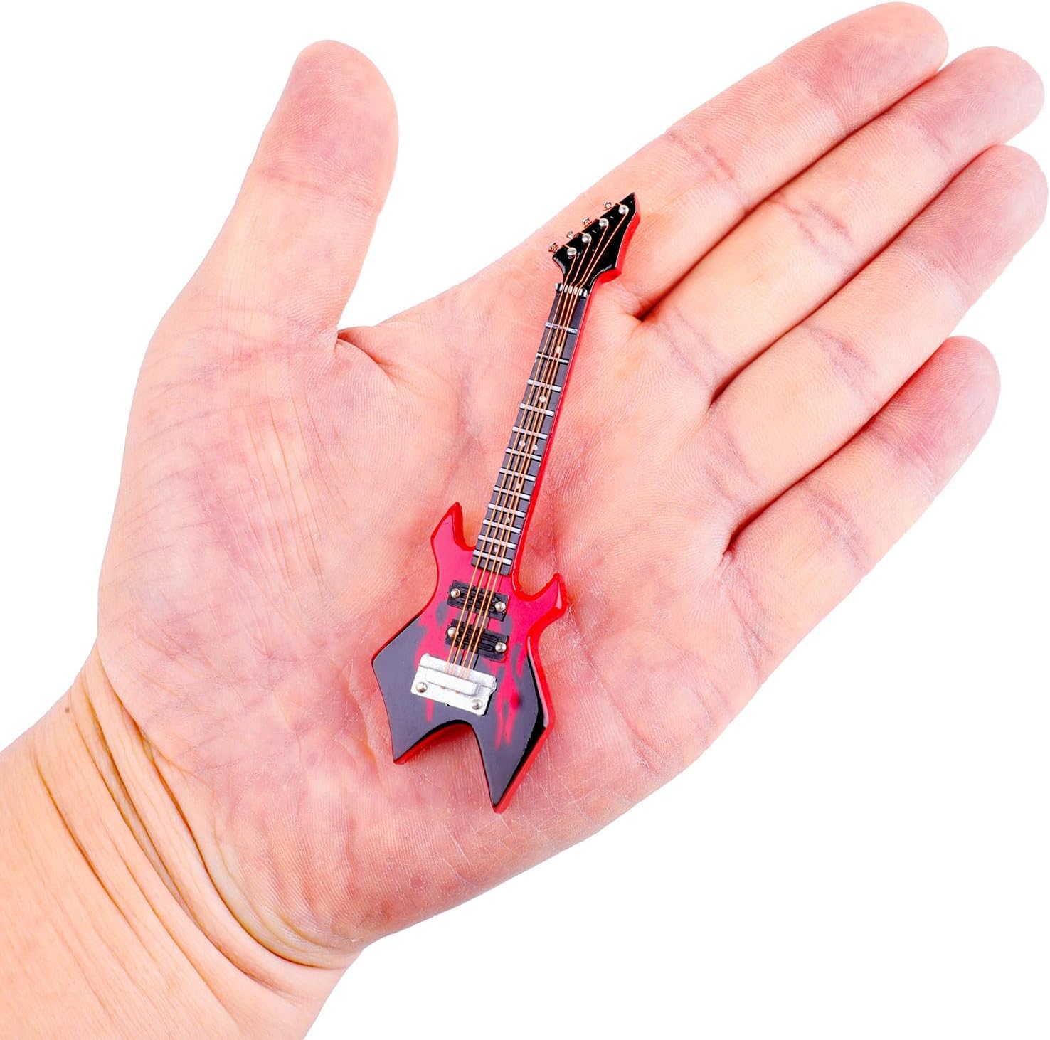 Wooden Miniature Electric Bass Guitar with Stand and Case Mini Musical Instrument Electric Bass Guitar Replica Collectible Figurines Model Home Decoration and Ornament (3.94"x1.18"x0.24") - Image 3
