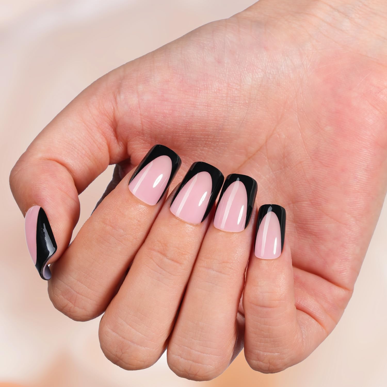 Vansiho Pink Deep French Gel Nail Tips, 150Pcs Short Square Soft Gel Nail Tips Black, French Tips Press on Nails, Fake Nails for Nail Art DIY 15 Sizes - Image 2