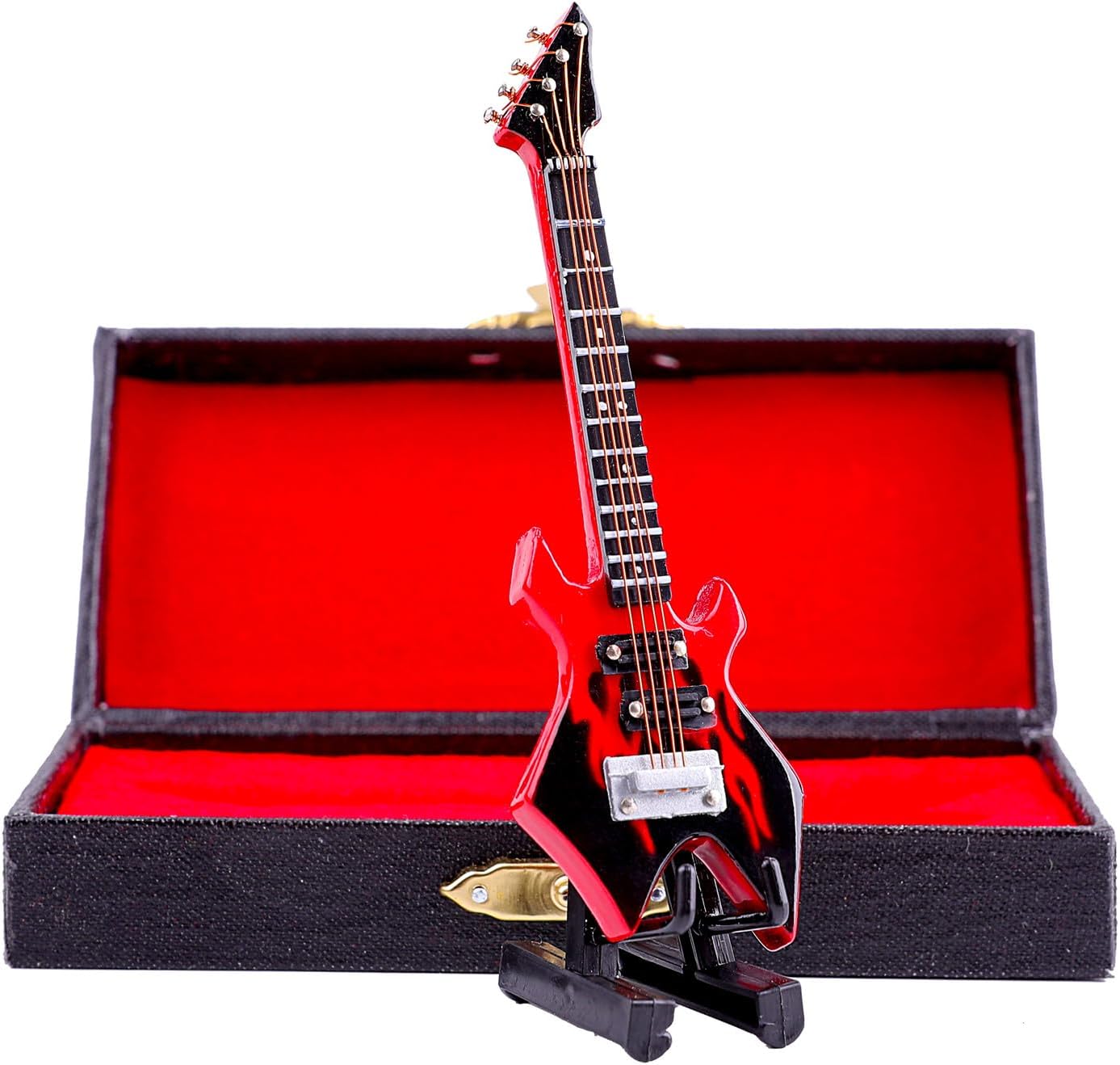 Wooden Miniature Electric Bass Guitar with Stand and Case Mini Musical Instrument Electric Bass Guitar Replica Collectible Figurines Model Home Decoration and Ornament (3.94"x1.18"x0.24") - Image 4