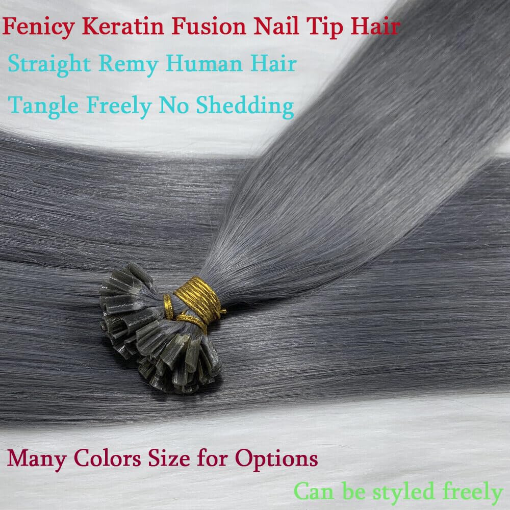 Keratin U Tip Hair Extensions Silver Gray Pre-bonded Keratin Glue Nail-Tip Real Human Hair Light Grey Colored Hair 16inch 50g 1g/s - Image 3