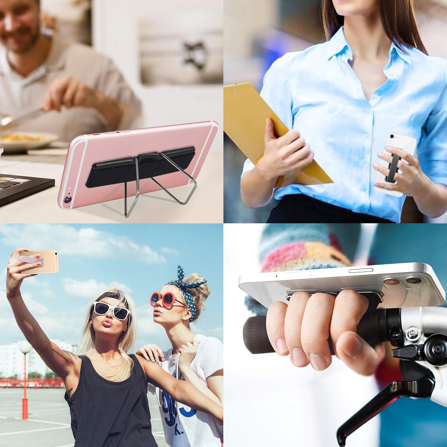 Phone Strap, CISID 4 Pcs Phone Finger Holder Back of Phone Grip with Stand Suitable for iPhone Samsung and Most Smartphones(Black Black Silver Rose Gold 4PCS) - Image 5