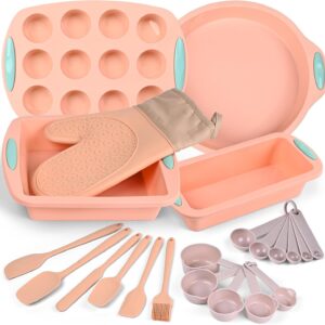 22Pcs Silicone Baking Pans Set, NonStick Baking Cake Pans, Muffin Bread Loaf Cookie Cupcake Pan Bakeware Sets with Baking Spatula and Kitchen Gloves, 446℉ Heat Resistant Baking Tools Kit by Cookass