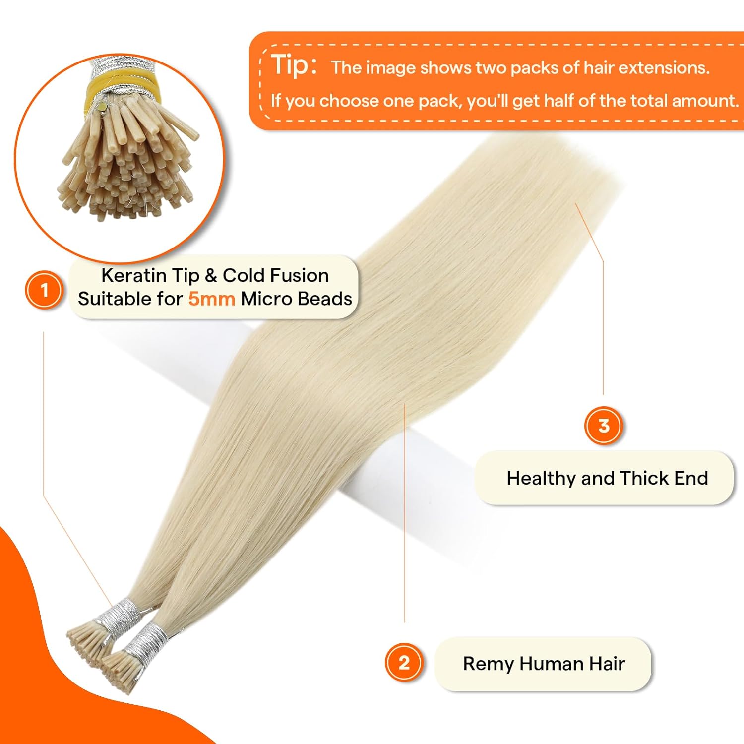 Full Shine Itip Human Hair Extensions 18 Inch Platinum Blonde I Tip Hair Extensions Real Human Hair 40 Grams Cold Fusion Extensions I Tips Straight Human Hair - Image 2