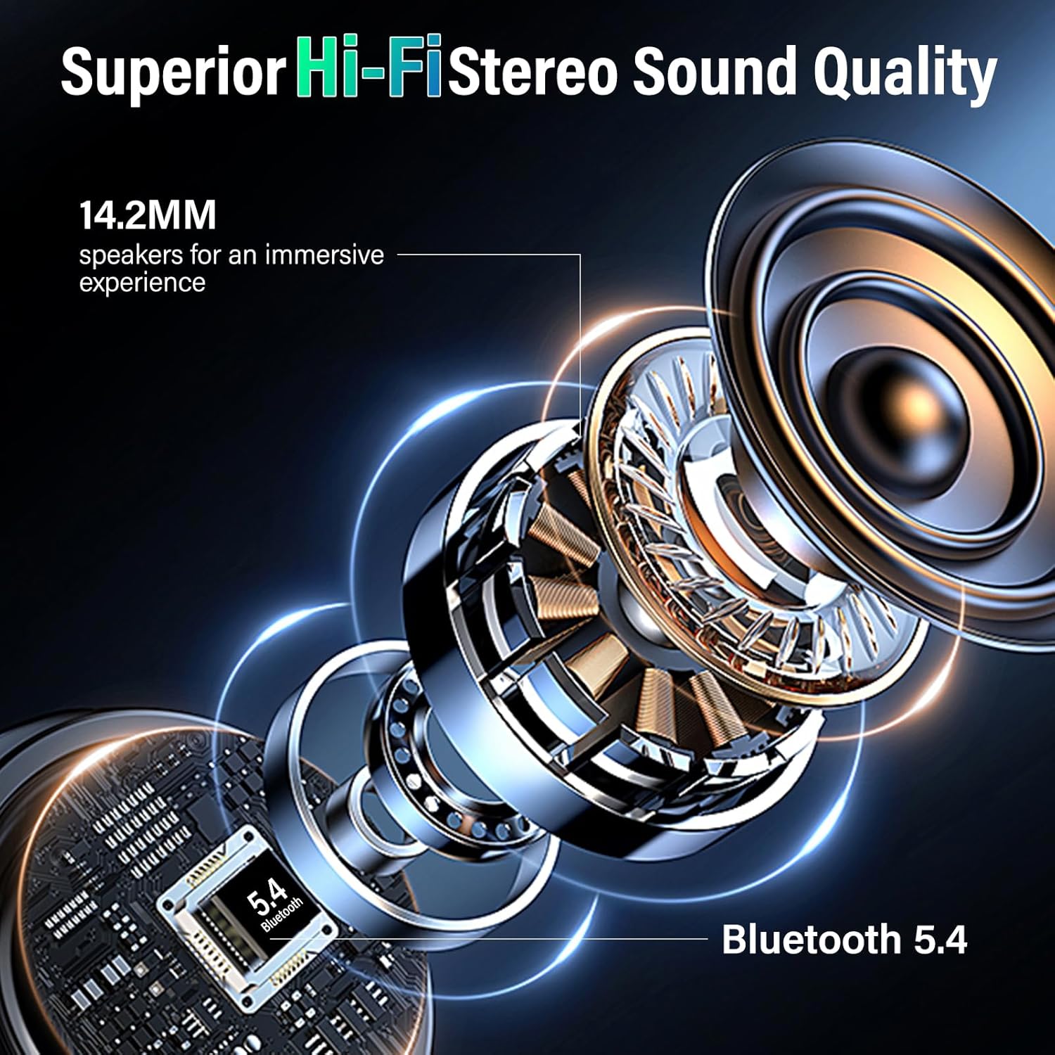 Wireless Earbuds, Bluetooth 5.4 Headphones with Multifunction Touch Screen, 48H Deep Bass Stereo Ear Buds, 5 EQ Modes, ANC/ENC Noise Cancelling, Transparency Mode, IPX7 Bluetooth Earbuds, Black - Image 3