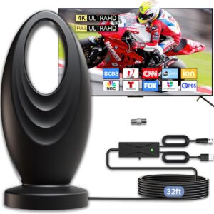 2025 TV Antenna for Smart TV and Old TV, 2200+ Miles Range HD Digital TV Antenna Indoor with 360° Signal Strongest Booster, Supports Local Channels 1080P 4K Reception for Home,RV,Camping (32ft)