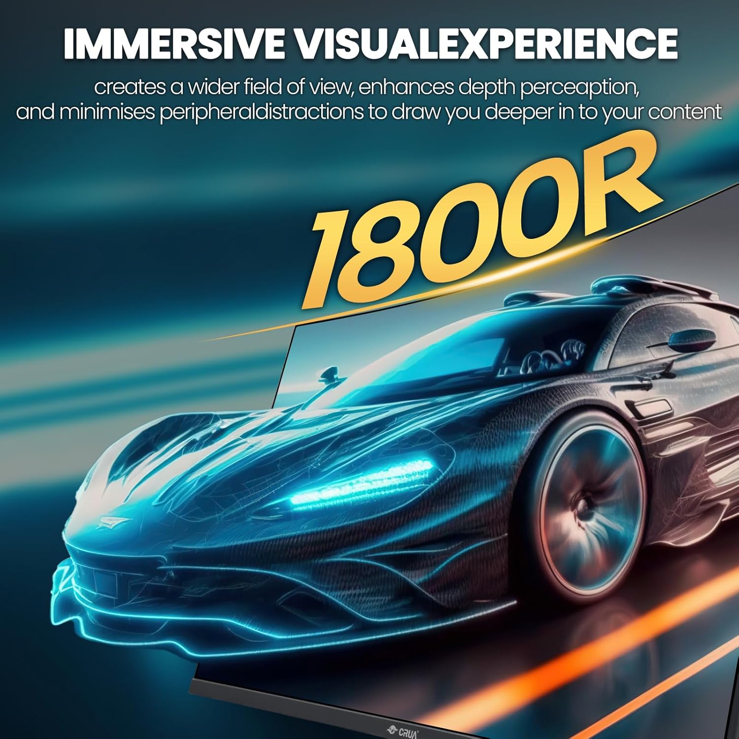 CRUA 32" Curved Gaming Monitor, 2K QHD 2560x1440P, 144Hz/165Hz Computer Monitors, 120% sRGB, FreeSync, Low Blue Light, 1800R VA Screen, HDMI 1.4/DP 1.2, Wall Mountable - Black - Image 6