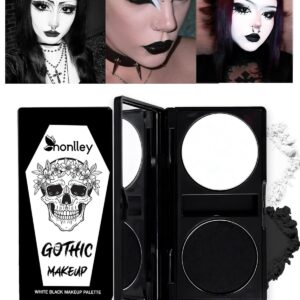 Black White Makeup Palette – Goth Makeup Pressed Powder Eyeshadow Compact, Matte Smokey Face Paint for Women Girl, Halloween Skeleton Cosplay & Gothic Costume | High Pigment,Waterproof,Intense