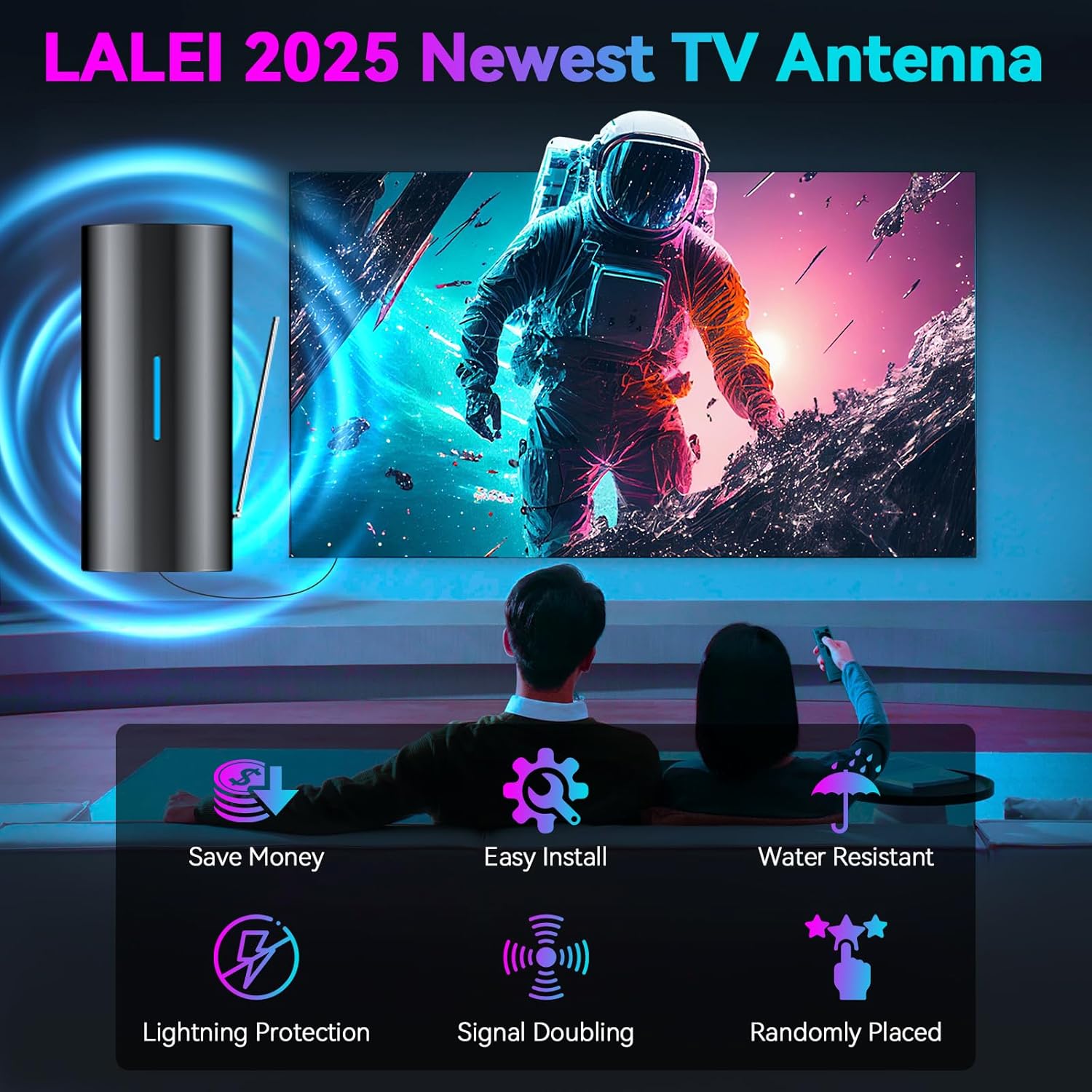 2800+ Miles Range TV Antenna,2025 Strongest Digital Antenna for Smart TV Indoor Outdoor with Amplifier, Upgraded 360° Reception HDTV Local Channels -Supports 8K, 4K, 1080P for All TVs -38FT Coax Cable - Image 2
