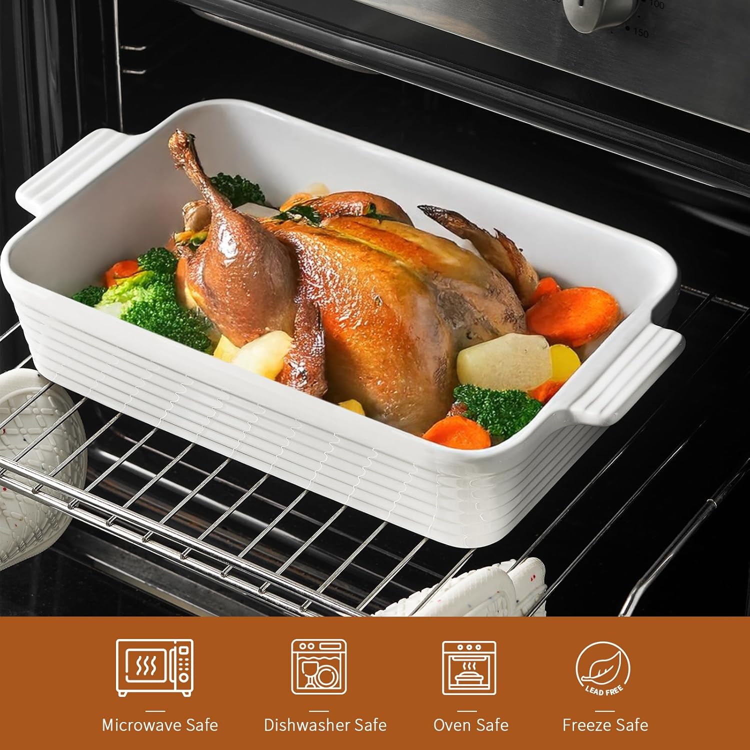 Jassceram Casserole Dishes for Oven, 4-Piece Porcelain Baking Dish, Rectangular Ceramic Bakeware Sets with Handles, Deep Lasagna Pan for Baking, 9.6" to 15.2", Nesting Design, Oven Safe, White - Image 5