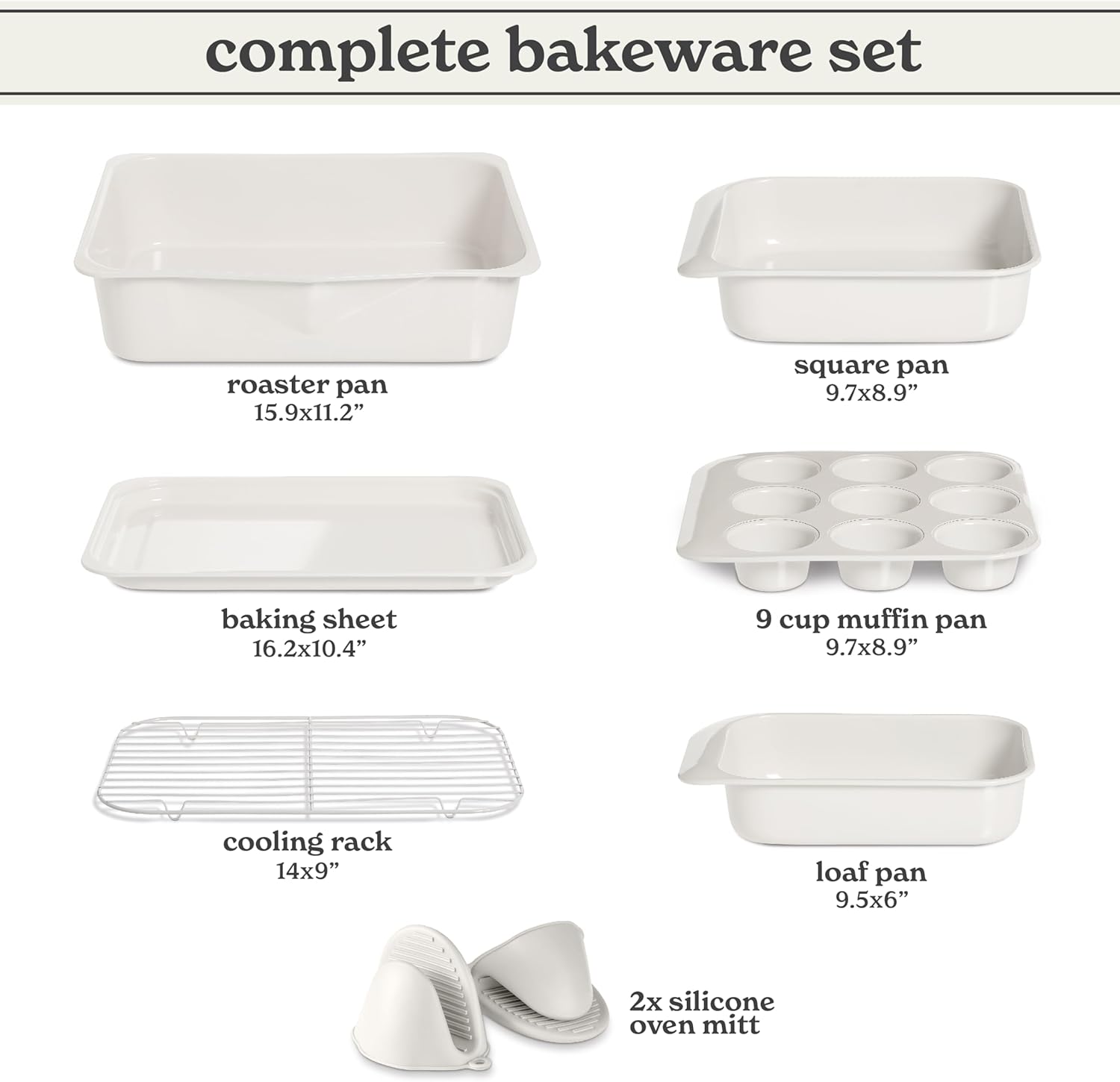 Country Kitchen Nonstick Stackable Bakeware Set - Deluxe Heavy Duty, Durable, Easy Release Baking Set, 8 Pcs, Cream - Image 3