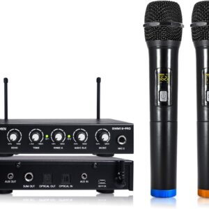 Sound Town 16 Channels Wireless Microphone Karaoke Mixer System with Optical (Toslink), AUX and 2 Handheld Microphones – Supports Smart TV, Home Theater, Sound Bar (SWM16-PRO)