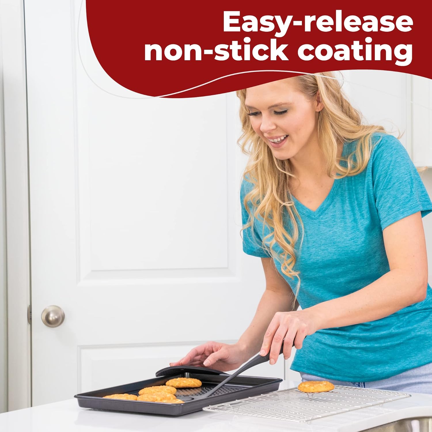 KITCHENATICS 12 PC Carbon Steel Baking Pans Set Nonstick, Kitchen Essentials for New Home, Nonstick Bakeware Sets with Cake and Muffin Tins, Non Stick Bread and Oven Pan - Black Stackable Bakeware Set - Image 5