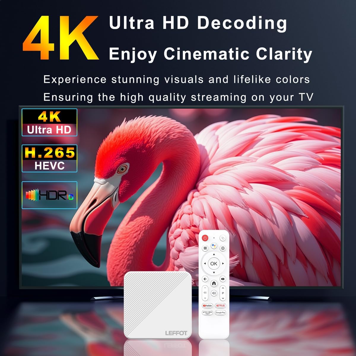 Android 14.0 TV Box 2025, LEFFOT H313 4K Ultra HD Streaming Device for TV, 2GB RAM + 16GB ROM, Smart TV Box with Google Assistant Voice Remote, HDR 10, 2.4G & 5G WiFi 6, Allwinner Quad-Core A53 - Image 3